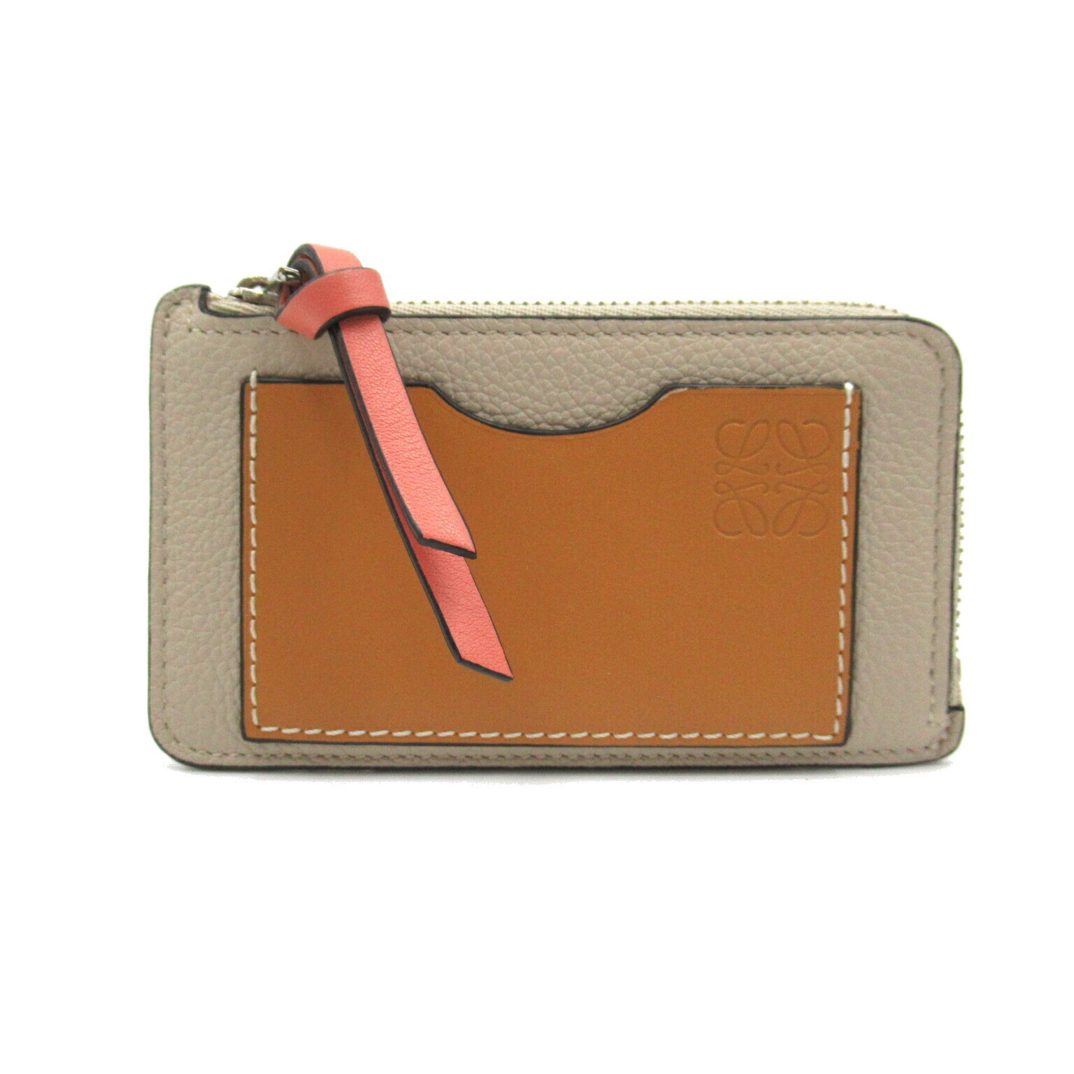 Loewe Coin Card Holder Case Wallet Leather Beige Brown
